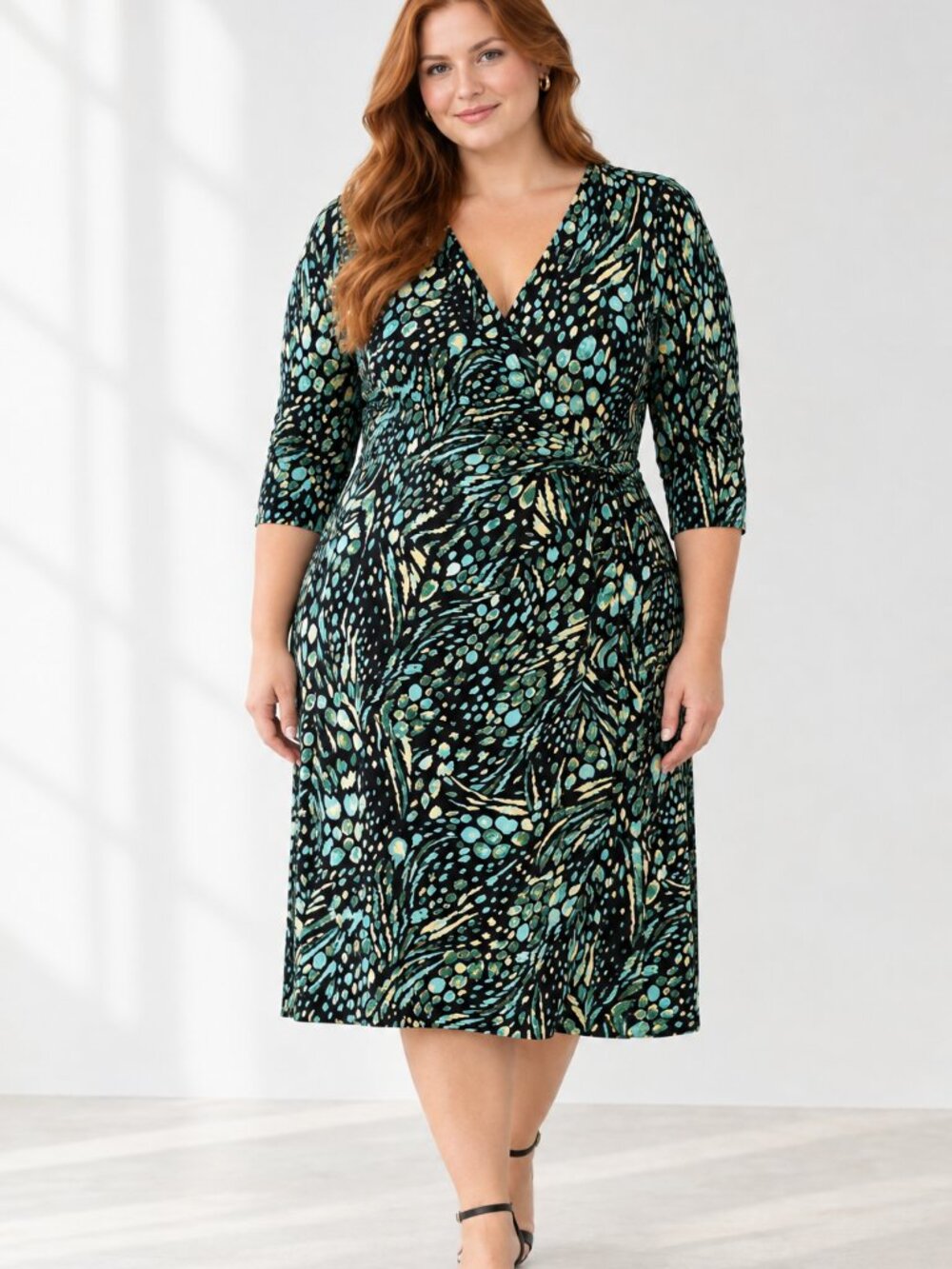 Evan Picone Black Label Abstract Print Wrap Dress Size 14
